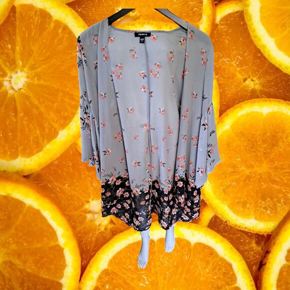 Torrid Open Front 2 Tone Blue and Black‎ Floral Top Size 00 M/L - Picture 6 of 6